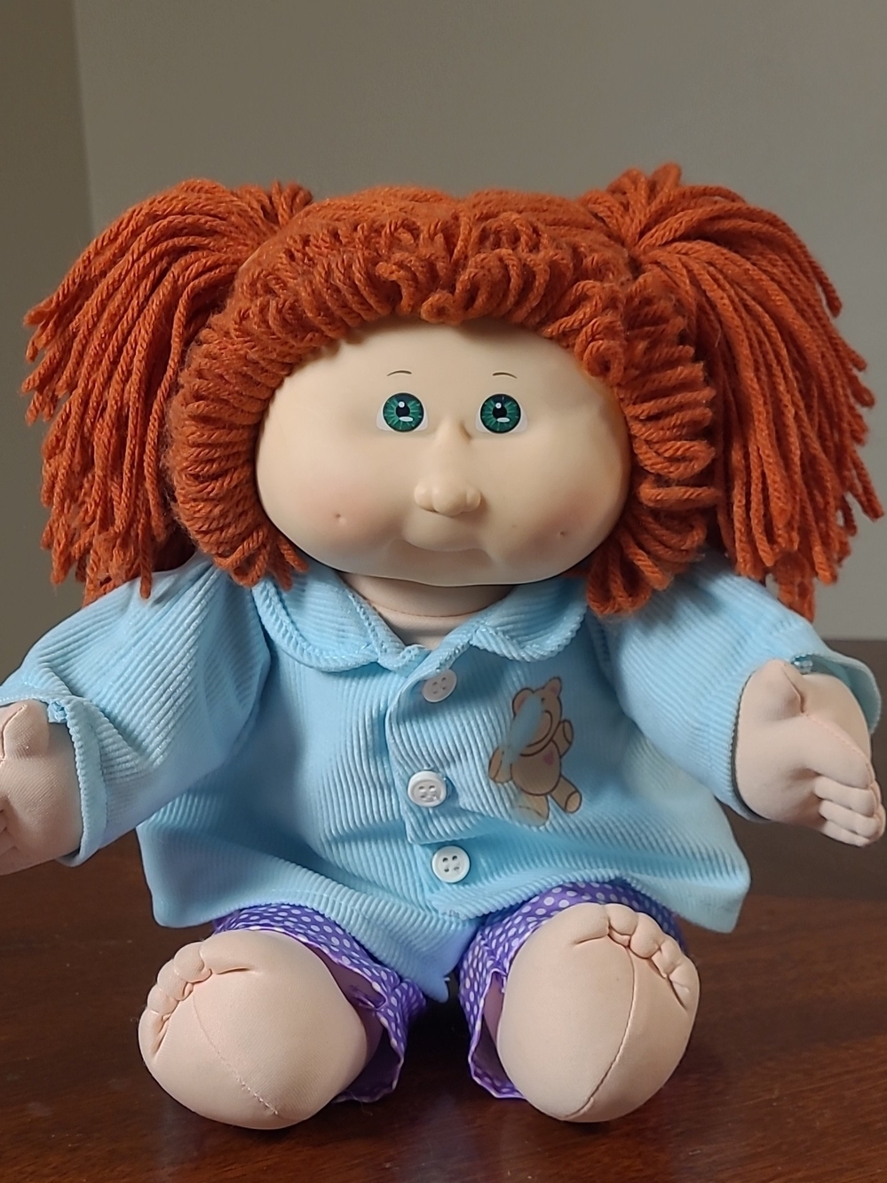 Vtg 1980s Redhead Green Eyes Cabbage Patch Doll in Blue Outfit Corduroy Top